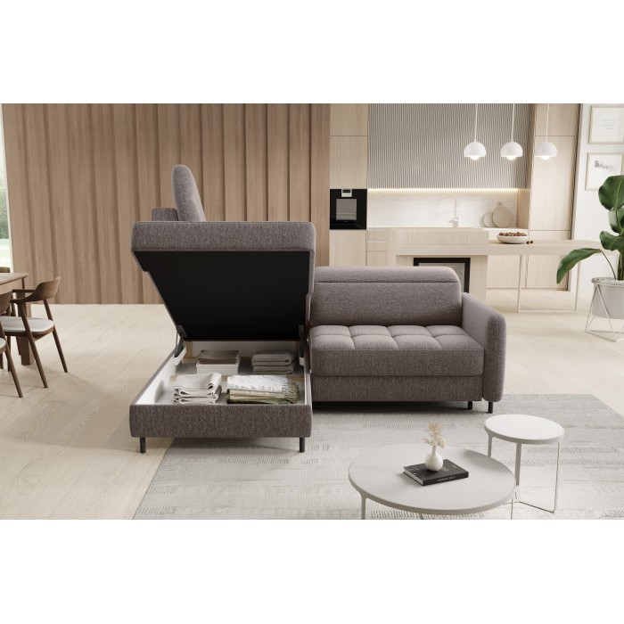 Canapé d’angle gauche convertible BARNEA 208 cm marron avec rangement 