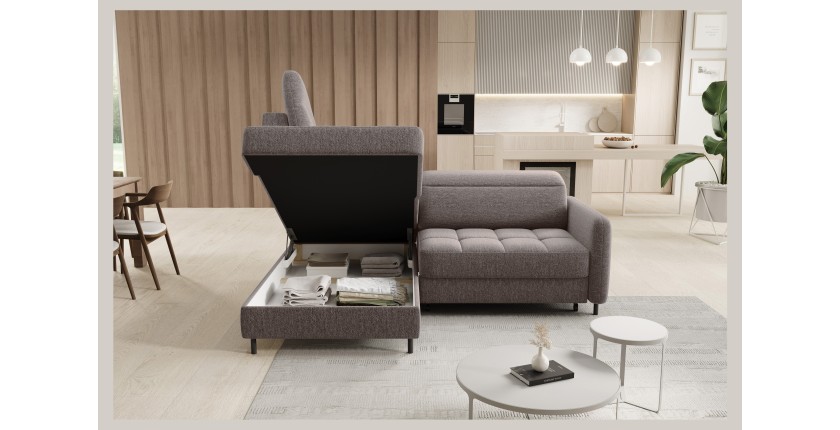 Canapé d’angle gauche convertible BARNEA 208 cm marron avec rangement 