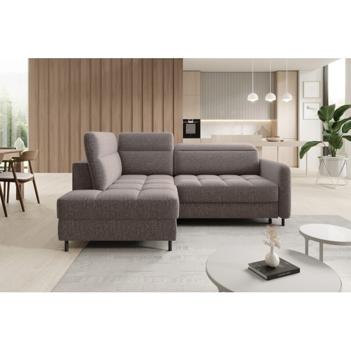 Canapé d’angle gauche convertible BARNEA 208 cm marron avec rangement 