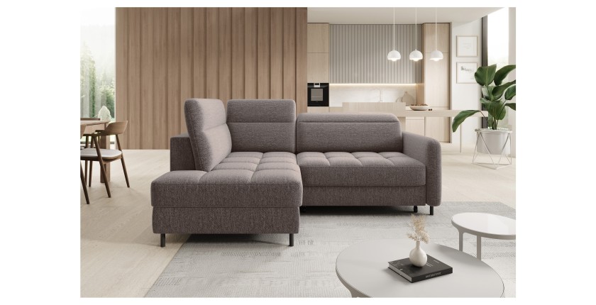 Canapé d’angle gauche convertible BARNEA 208 cm marron avec rangement 