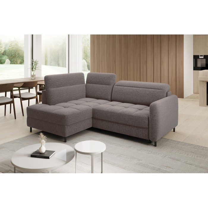 Canapé d’angle gauche convertible BARNEA 208 cm marron avec rangement 