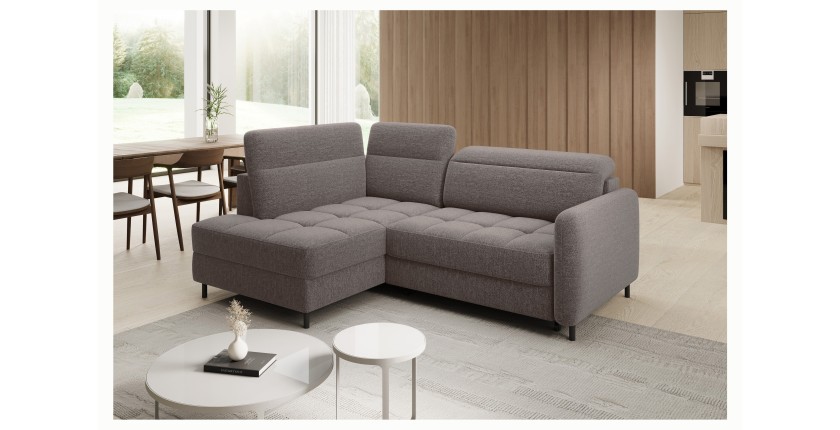 Canapé d’angle gauche convertible BARNEA 208 cm marron avec rangement 