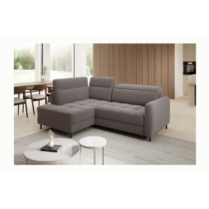 Canapé d’angle gauche convertible BARNEA 208 cm marron avec rangement 
