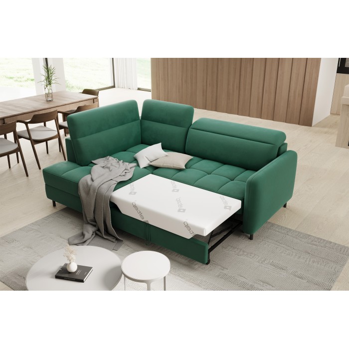 Canapé d’angle gauche convertible BARNEA 208 cm vert foncé avec rangement 