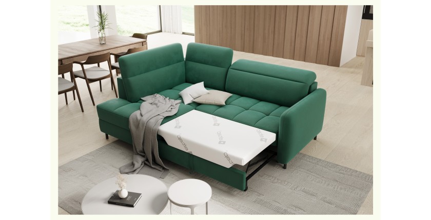 Canapé d’angle gauche convertible BARNEA 208 cm vert foncé avec rangement 