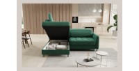 Canapé d’angle gauche convertible BARNEA 208 cm vert foncé avec rangement 
