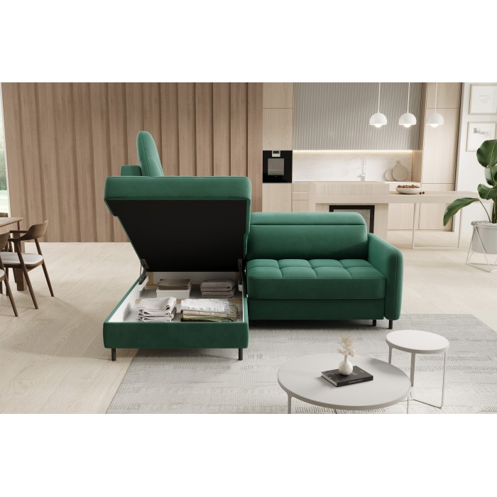 Canapé d’angle gauche convertible BARNEA 208 cm vert foncé avec rangement 