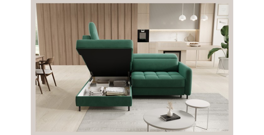 Canapé d’angle gauche convertible BARNEA 208 cm vert foncé avec rangement 