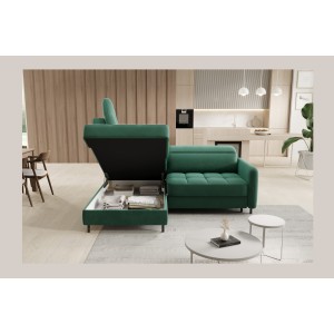 Canapé d’angle gauche convertible BARNEA 208 cm vert foncé avec rangement 