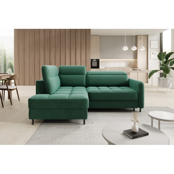 Canapé d’angle gauche convertible BARNEA 208 cm vert foncé avec rangement 