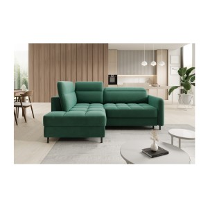 Canapé d’angle gauche convertible BARNEA 208 cm vert foncé avec rangement 