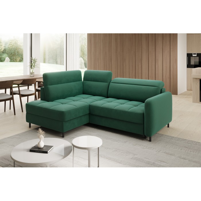 Canapé d’angle gauche convertible BARNEA 208 cm vert foncé avec rangement 