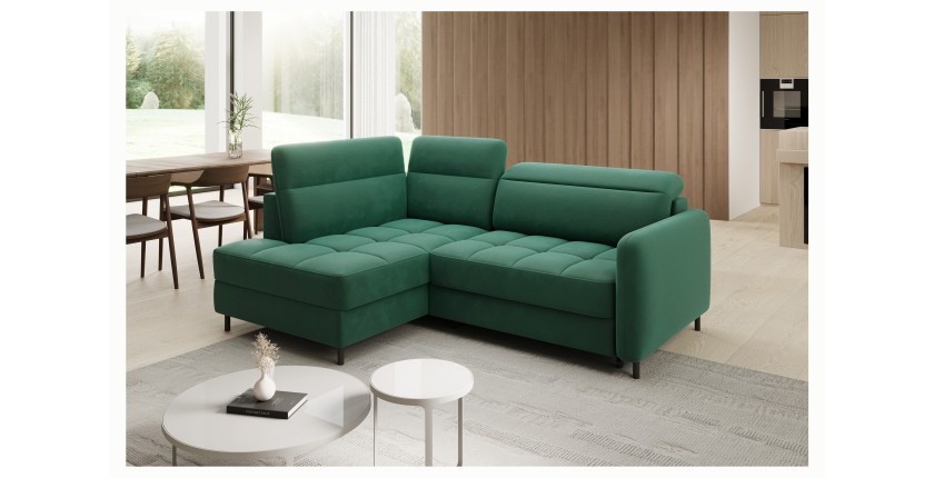 Canapé d’angle gauche convertible BARNEA 208 cm vert foncé avec rangement 