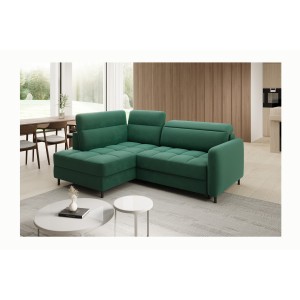 Canapé d’angle gauche convertible BARNEA 208 cm vert foncé avec rangement 