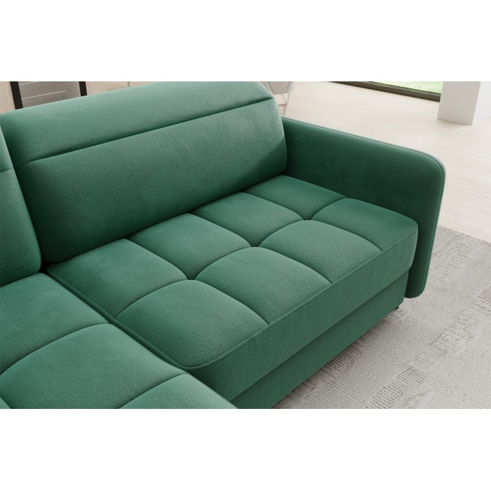 Canapé d’angle gauche convertible BARNEA 208 cm vert foncé avec rangement 