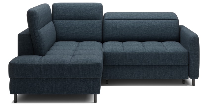 Canapé d’angle gauche convertible BARNEA 208 cm bleu foncé avec rangement 