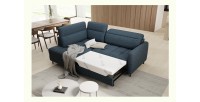 Canapé d’angle gauche convertible BARNEA 208 cm bleu foncé avec rangement 