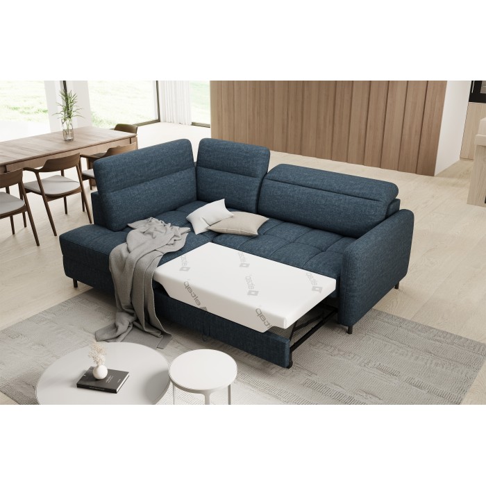 Canapé d’angle gauche convertible BARNEA 208 cm bleu foncé avec rangement 