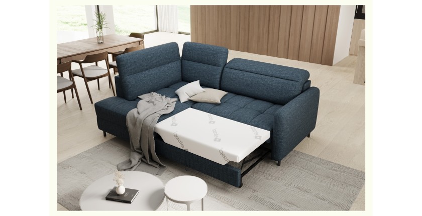 Canapé d’angle gauche convertible BARNEA 208 cm bleu foncé avec rangement 