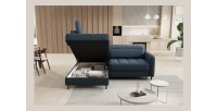 Canapé d’angle gauche convertible BARNEA 208 cm bleu foncé avec rangement 