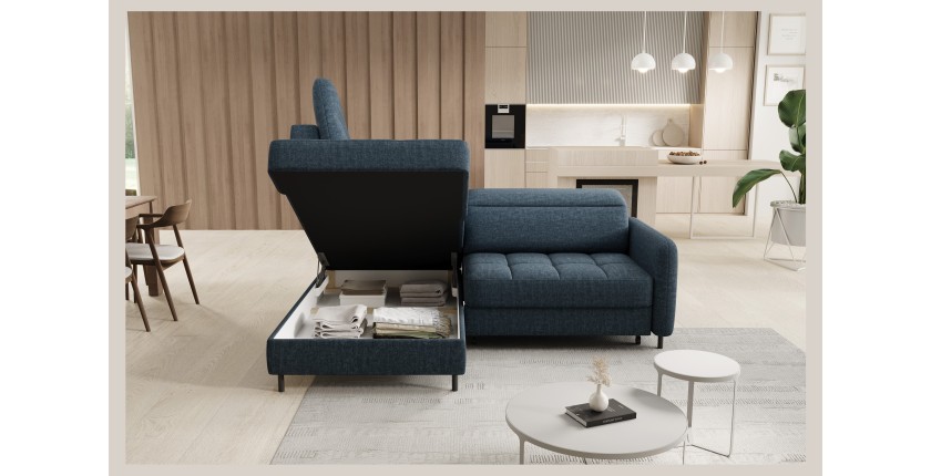 Canapé d’angle gauche convertible BARNEA 208 cm bleu foncé avec rangement 
