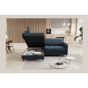Canapé d’angle gauche convertible BARNEA 208 cm bleu foncé avec rangement 