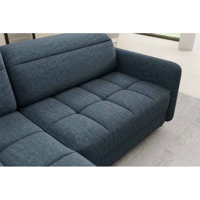 Canapé d’angle gauche convertible BARNEA 208 cm bleu foncé avec rangement 