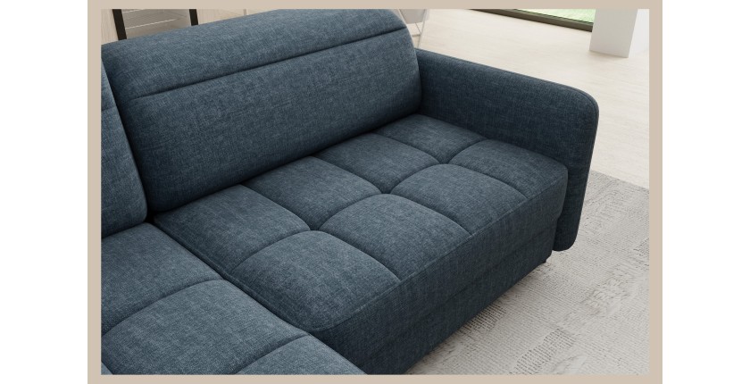 Canapé d’angle gauche convertible BARNEA 208 cm bleu foncé avec rangement 
