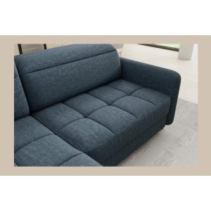 Canapé d’angle gauche convertible BARNEA 208 cm bleu foncé avec rangement 
