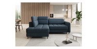 Canapé d’angle gauche convertible BARNEA 208 cm bleu foncé avec rangement 