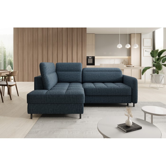 Canapé d’angle gauche convertible BARNEA 208 cm bleu foncé avec rangement 