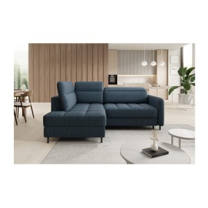 Canapé d’angle gauche convertible BARNEA 208 cm bleu foncé avec rangement 