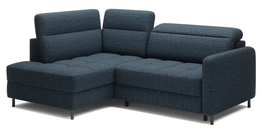 Canapé d’angle gauche convertible BARNEA 208 cm bleu foncé avec rangement 