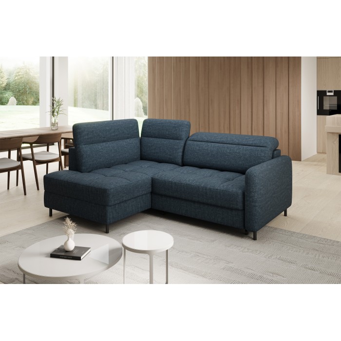 Canapé d’angle gauche convertible BARNEA 208 cm bleu foncé avec rangement 