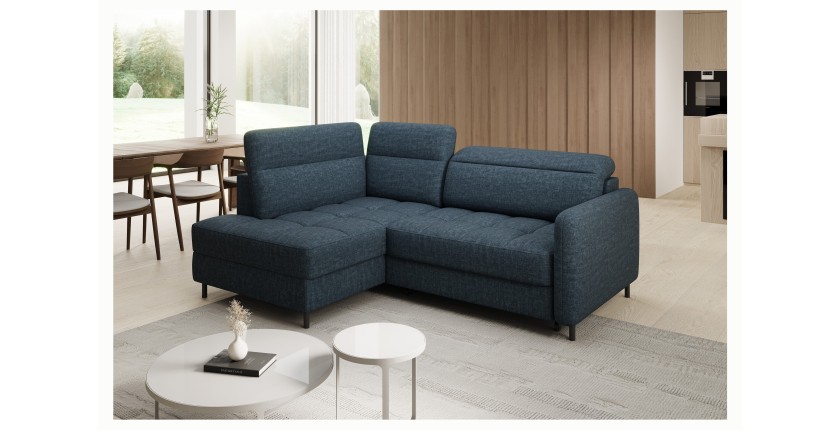 Canapé d’angle gauche convertible BARNEA 208 cm bleu foncé avec rangement 