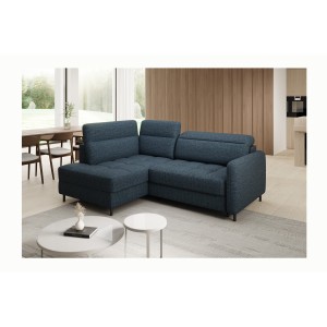 Canapé d’angle gauche convertible BARNEA 208 cm bleu foncé avec rangement 