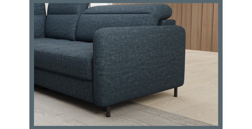 Canapé d’angle gauche convertible BARNEA 208 cm bleu foncé avec rangement 