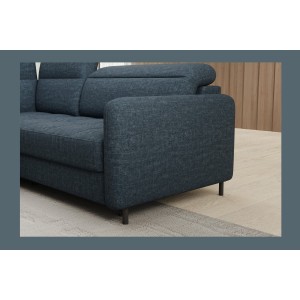 Canapé d’angle gauche convertible BARNEA 208 cm bleu foncé avec rangement 