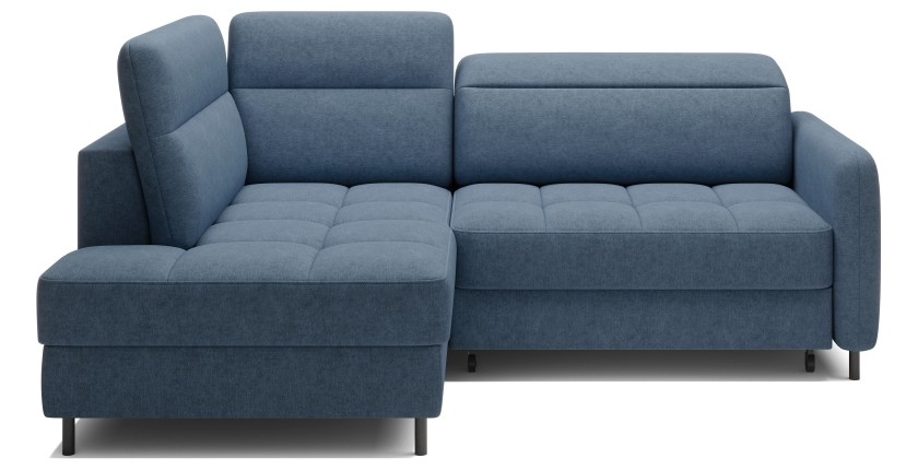 Canapé d’angle gauche convertible BARNEA 208 cm bleu marine chiné avec rangement 