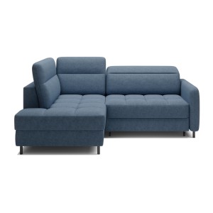 Canapé d’angle gauche convertible BARNEA 208 cm bleu marine chiné avec rangement 