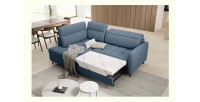 Canapé d’angle gauche convertible BARNEA 208 cm bleu marine chiné avec rangement 