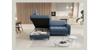 Canapé d’angle gauche convertible BARNEA 208 cm bleu marine chiné avec rangement 