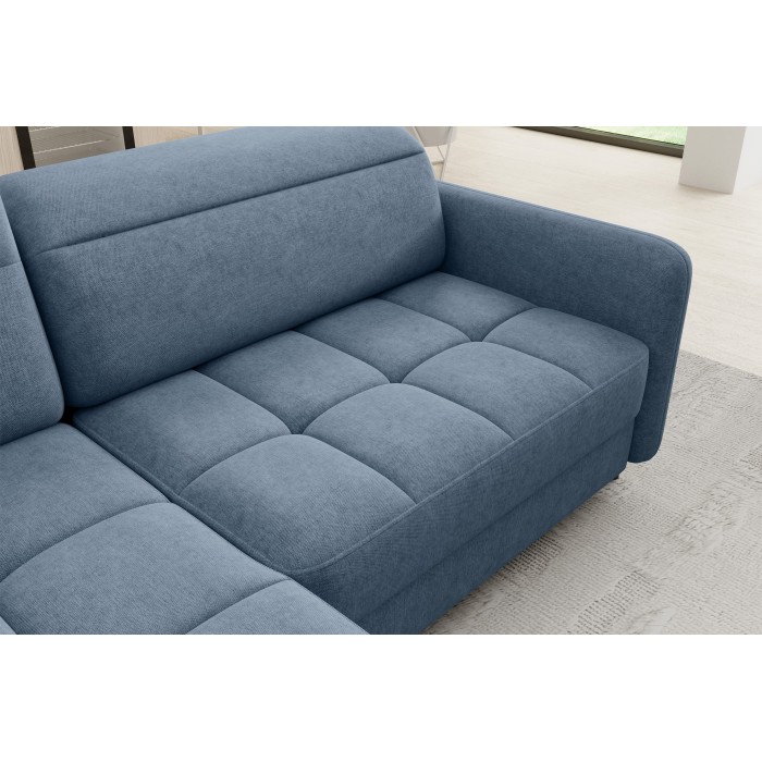 Canapé d’angle gauche convertible BARNEA 208 cm bleu marine chiné avec rangement 