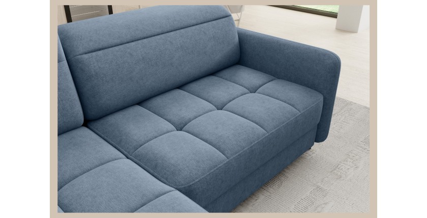 Canapé d’angle gauche convertible BARNEA 208 cm bleu marine chiné avec rangement 