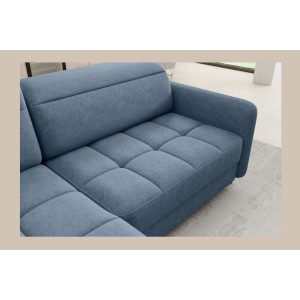 Canapé d’angle gauche convertible BARNEA 208 cm bleu marine chiné avec rangement 
