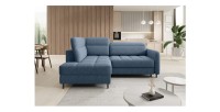 Canapé d’angle gauche convertible BARNEA 208 cm bleu marine chiné avec rangement 