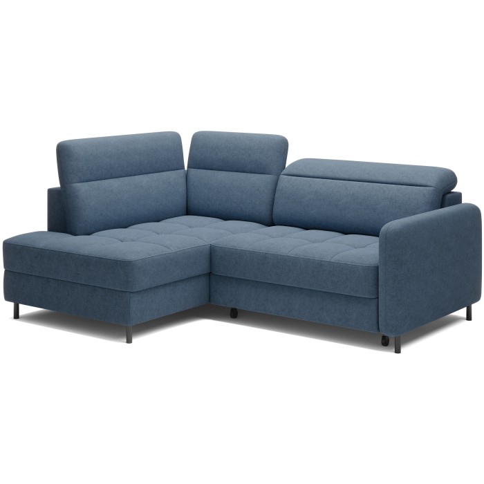 Canapé d’angle gauche convertible BARNEA 208 cm bleu marine chiné avec rangement 