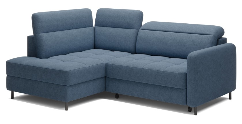 Canapé d’angle gauche convertible BARNEA 208 cm bleu marine chiné avec rangement 