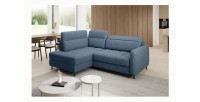 Canapé d’angle gauche convertible BARNEA 208 cm bleu marine chiné avec rangement 
