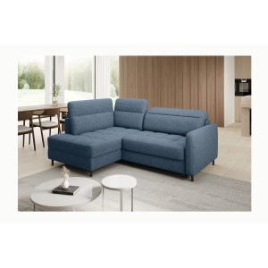 Canapé d’angle gauche convertible BARNEA 208 cm bleu marine chiné avec rangement 